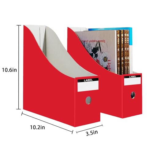 Limitliho Magazine File Folder Holder for Desk, Book Bins for Classroom Library,Office,Home, 10.6" H x 10.2" L x 3.5" W in Cardboard Paper Organizer (Red, 2 Pack) - color: Red