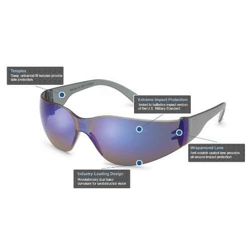 Gateway Safety 469M UL-Certified StarLite Safety Glasses, Blue Mirror Lens, Gray Temple (Pack of 10)