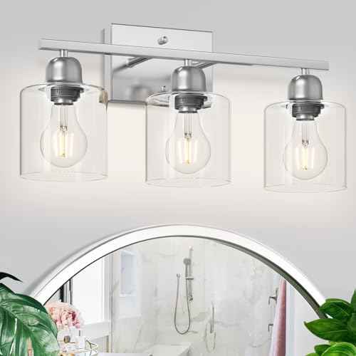 Modern Brushed Nickel 3 Light 19 inch Vanity Lights for Bathroom with Clear Glass, Bathroom Lighting Fixtures Over Mirror for Mirror Kitchen Living Room Hallway Cabinet Porch