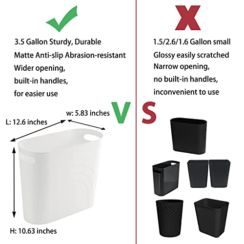 rejomiik Small Trash Can, 3.5 Gallon Slim Garbage Can Plastic Waste Basket with Handles Container Bin for Narrow Spaces Bathroom, Bedroom, Kitchen, Office at Home, 2 Pack White - color: White, size: 2 pack