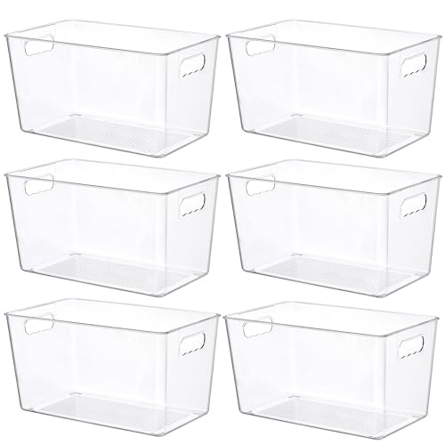 Vtopmart 6 PCS Clear Plastic Storage Bins, Pantry Organizer Containers with Handle for Refrigerator, Fridge, Cabinet, Kitchen, Countertops, Cupboard, Home Organization and Storage, XL - size: XL(13”L x 7.4”W x 7”H)