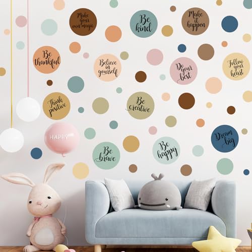 TaoBary 288 Pcs Polka Dot Wall Sticker Inspirational Wall Decal for Classroom Kids Motivational Quote Circle Wall Sticker Removable Lettering Positive Saying Sticker for Dance Yoga Gym (Lovely)