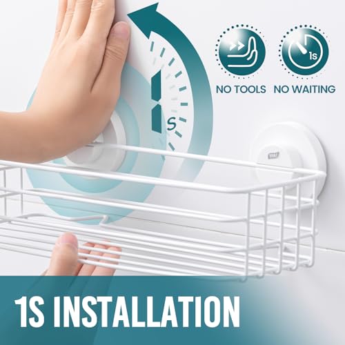 TAILI Shower Caddy Suction Cup 2 Pack with Hooks & Soap Holder, Heavy Duty Shower Organizer for Bathroom, No Drilling Bathroom Organizer with Large Capacity, Metal Storage Holder-White - style: 2 × White