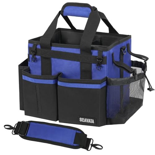 SCAVATA Compact Wearable Cleaning Caddy, Small Supplies Organizer with Handle & Shoulder Straps for Housekeepers, Under Sink & Car Cleaning Tool Organizer Bag (Blue) - color: Blue