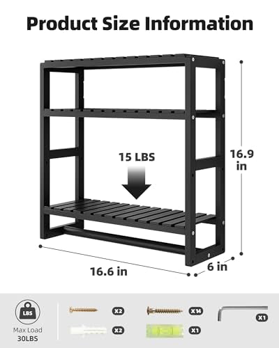 Galood Bathroom Shelves Towel Racks Over Toilet Storage with Towel Bar 3 Tier Floating Wall Mounted Space Saving Bamboo Paper Holder for Bathroom Laundry Room Kitchen Organizers (Black)