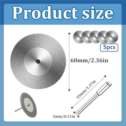5 Pieces 60mm Glass Cutting Disc Diamond Cutting Disc Cut Off Wheels with 5Pcs Mandrel 1/8'' Shank Stone Blade for Polishing Tiles Marble Plastic Jade Rotary Tool Drill Attachment 2.36 Inch