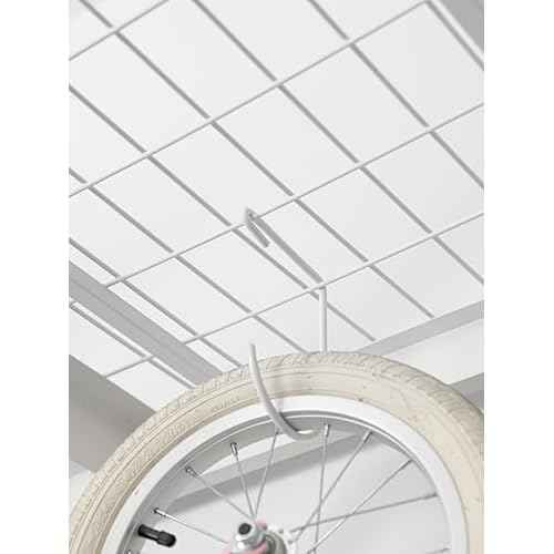 Overhead Rack Hooks for Hanging from Ceiling Rack and Wall Shelving Deck, Heavy Duty Bike Hooks - White (Set of 4)