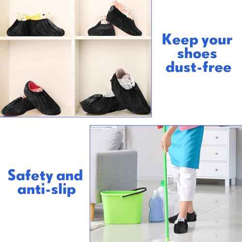 Vabean 1000 Pcs Disposable Shoe Covers Boot Cover Waterproof Nonslip Shoe Protector Covers for Indoor Carpet Floor Workplace Protection, One Size Fit Most (Black)