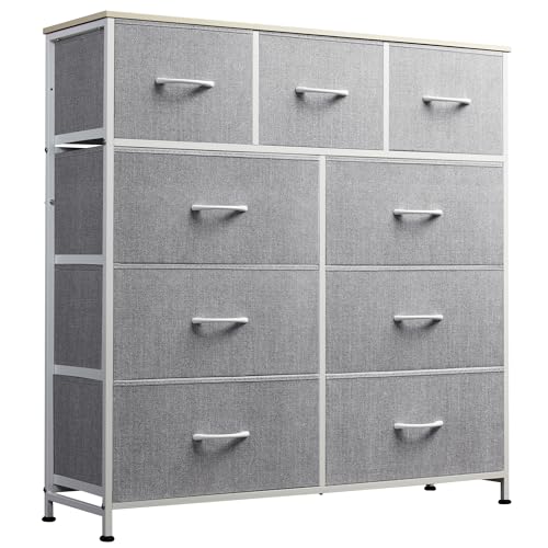 WLIVE 9-Drawer Dresser, Fabric Storage Tower for Bedroom, Hallway, Entryway, Closet, Tall Chest Organizer Unit with Fabric Bins, Steel Frame, Wood Top, Easy Pull Handle, Light Grey - color: Light Grey