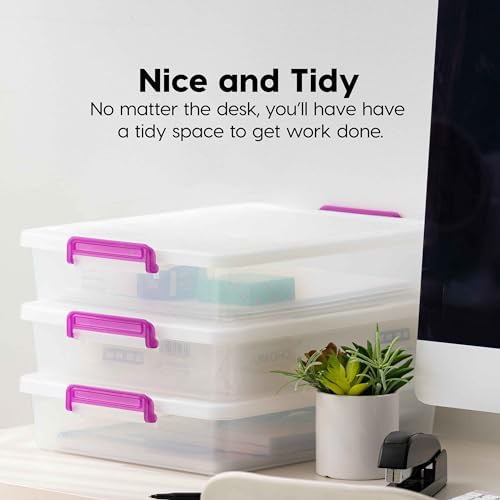 IRIS USA 6 Qt. Plastic Craft Storage Container Bins with Lids, 6 Pack, Small Art & Office Supply Organizer Tote, Sensory Bins & Boxes for Home & University, Stackable, Secure Latch Buckles, Clear - size: 6 Qt. - 6 Pack, style: STACK