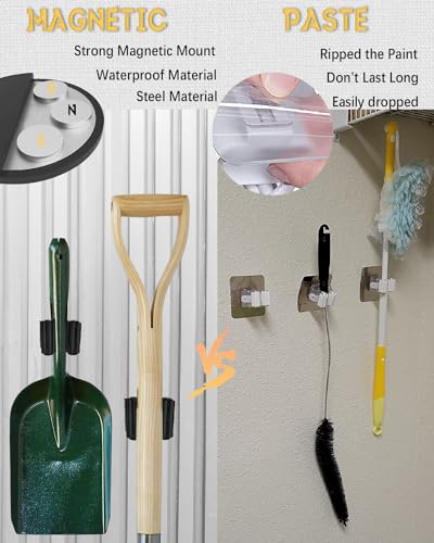 Mop Holder Magnetic, Black Steel Broom Hanger Magnetic Holder for Garden Tool, Rack Rake, Shovel Handle, Garage, Kitchen, Laundry Tools Organizer - No Drilling - 4 PCS/Gray… - size: 4 pack-Grey