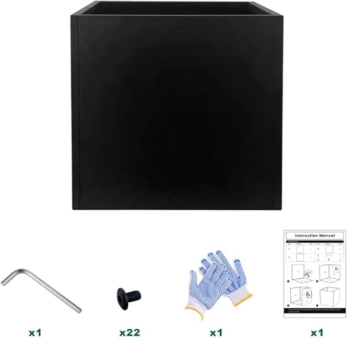 Galvanized Steel Planter Box Black Metal Planter Large Square Indoor Outdoor Planters Cube Steel Heavy Duty Flower Pot 32Inch Powder Coating Modern Commercial Residential for Patio, Yard, Garden