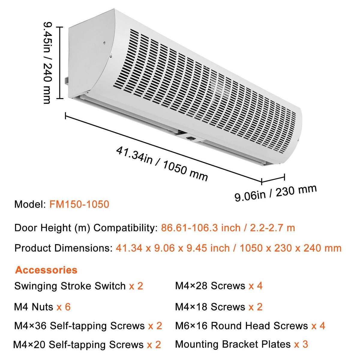 42" Commercial Indoor Air Curtain Super Power 2 Speeds 1350CFM, Wall Mounted Air Curtains for Doors, Indoor Over Door Fan with Heavy Duty Limit Switch, Easy-Install 110V Unheated