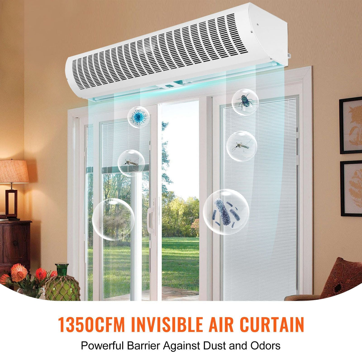 42" Commercial Indoor Air Curtain Super Power 2 Speeds 1350CFM, Wall Mounted Air Curtains for Doors, Indoor Over Door Fan with Heavy Duty Limit Switch, Easy-Install 110V Unheated
