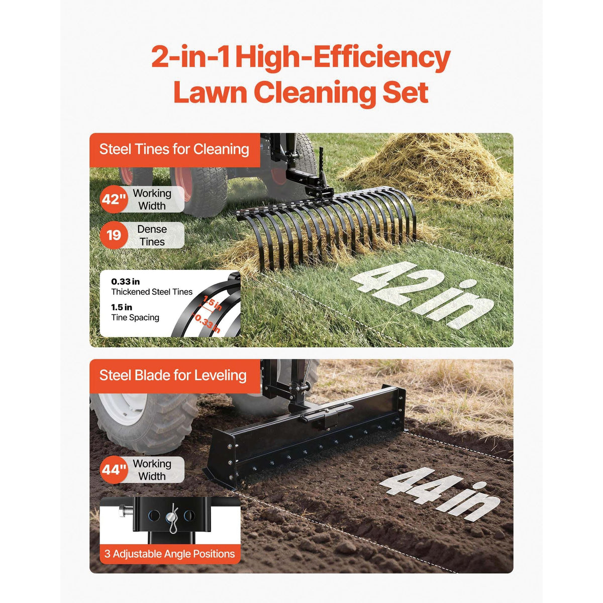 42 in Tow Behind Landscape Rake, 3-Point Lawn Rock Rake with Blade & Lift Lever, Fit Category 1 ATVs UTVs Lawn Tractors, Heavy Duty Dethatcher Rake for Debris Leaves Thatch