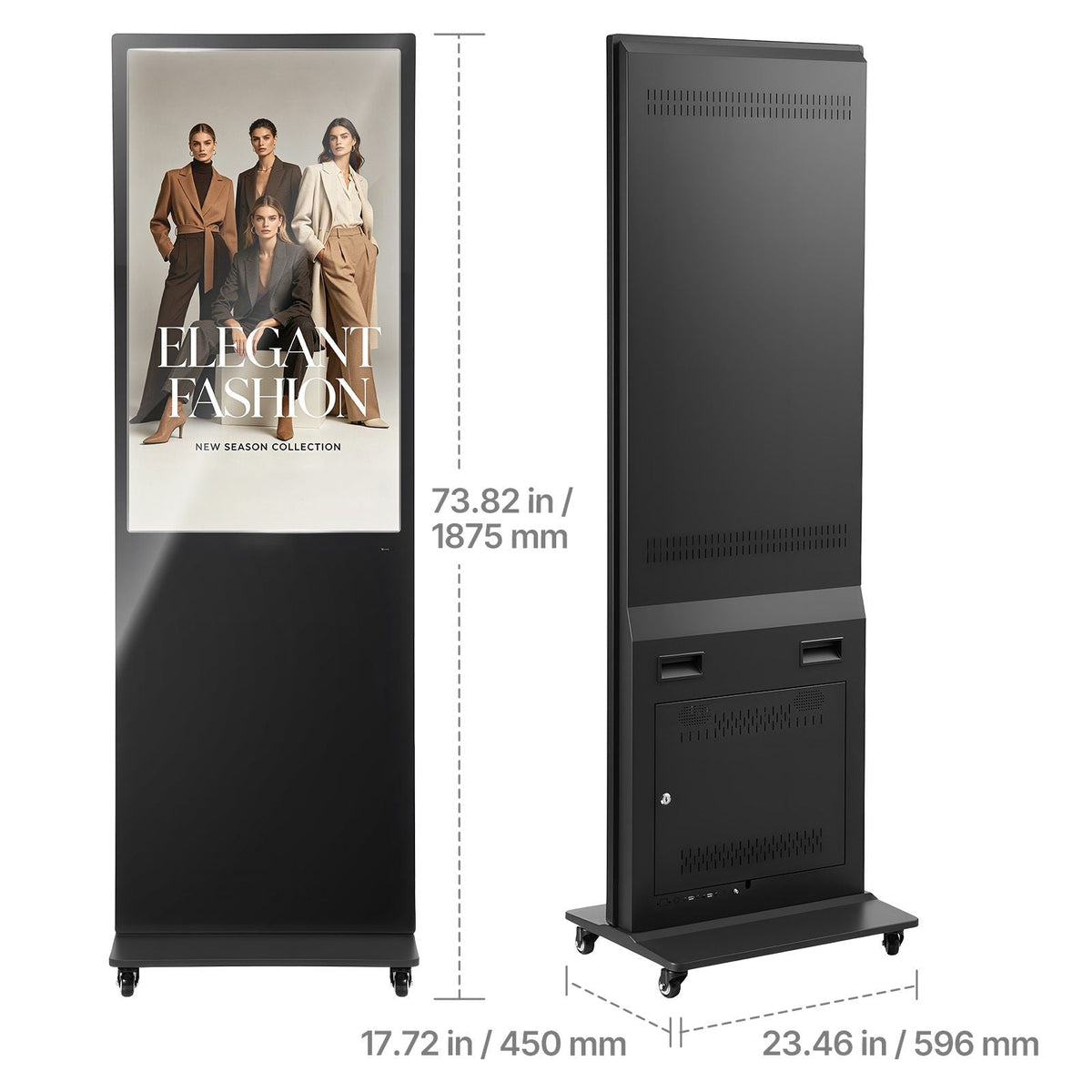 43 in Indoor Digital Signage Floor Standing Advertising Display Kiosk, WiFi HDMI/USB Input Android OS, 178° Wide View, LCD Touchscreen Interactive Monitor, Mobile Commercial Totem Poster