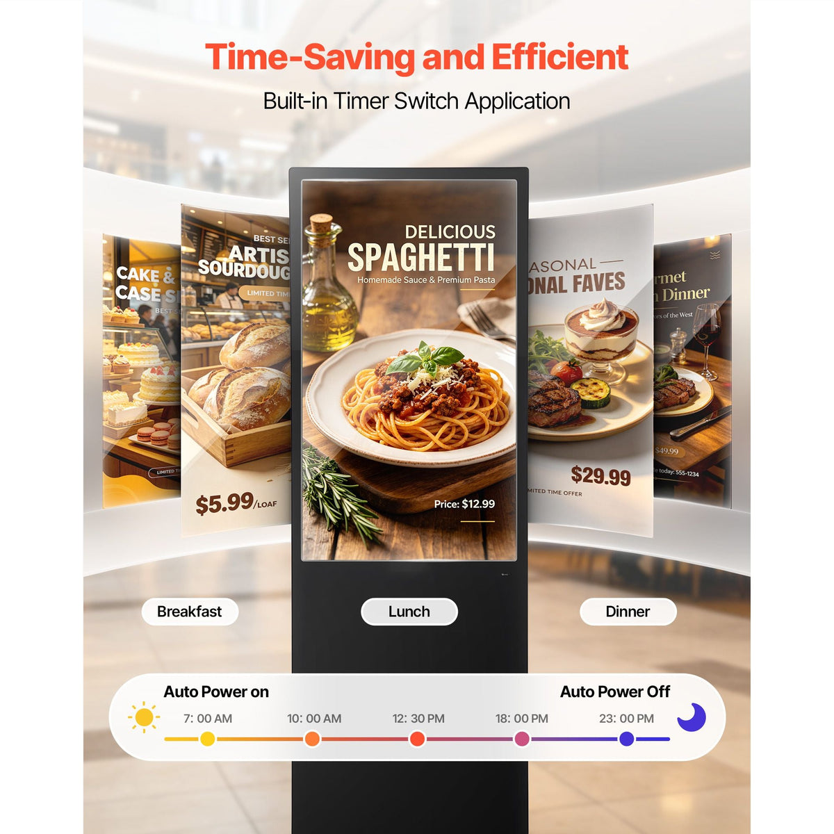 43 in Indoor Digital Signage Floor Standing Advertising Display Kiosk, WiFi HDMI/USB Input Android OS, 178° Wide View, LCD Touchscreen Interactive Monitor, Mobile Commercial Totem Poster