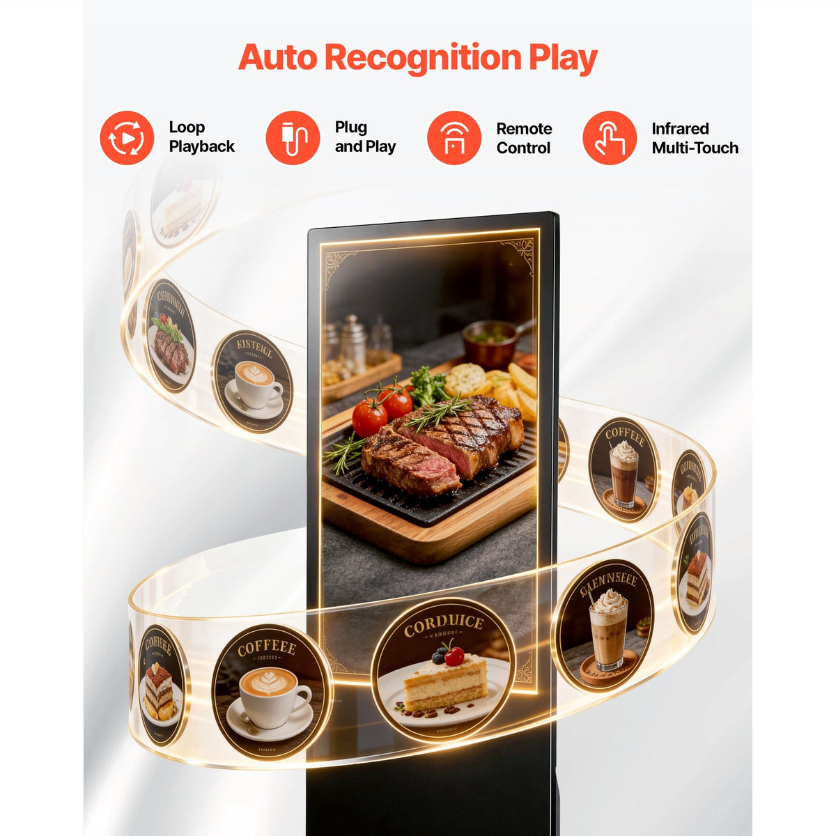 43 in Indoor Digital Signage Floor Standing Advertising Display Kiosk, WiFi HDMI/USB Input Android OS, 178° Wide View, LCD Touchscreen Interactive Monitor, Mobile Commercial Totem Poster