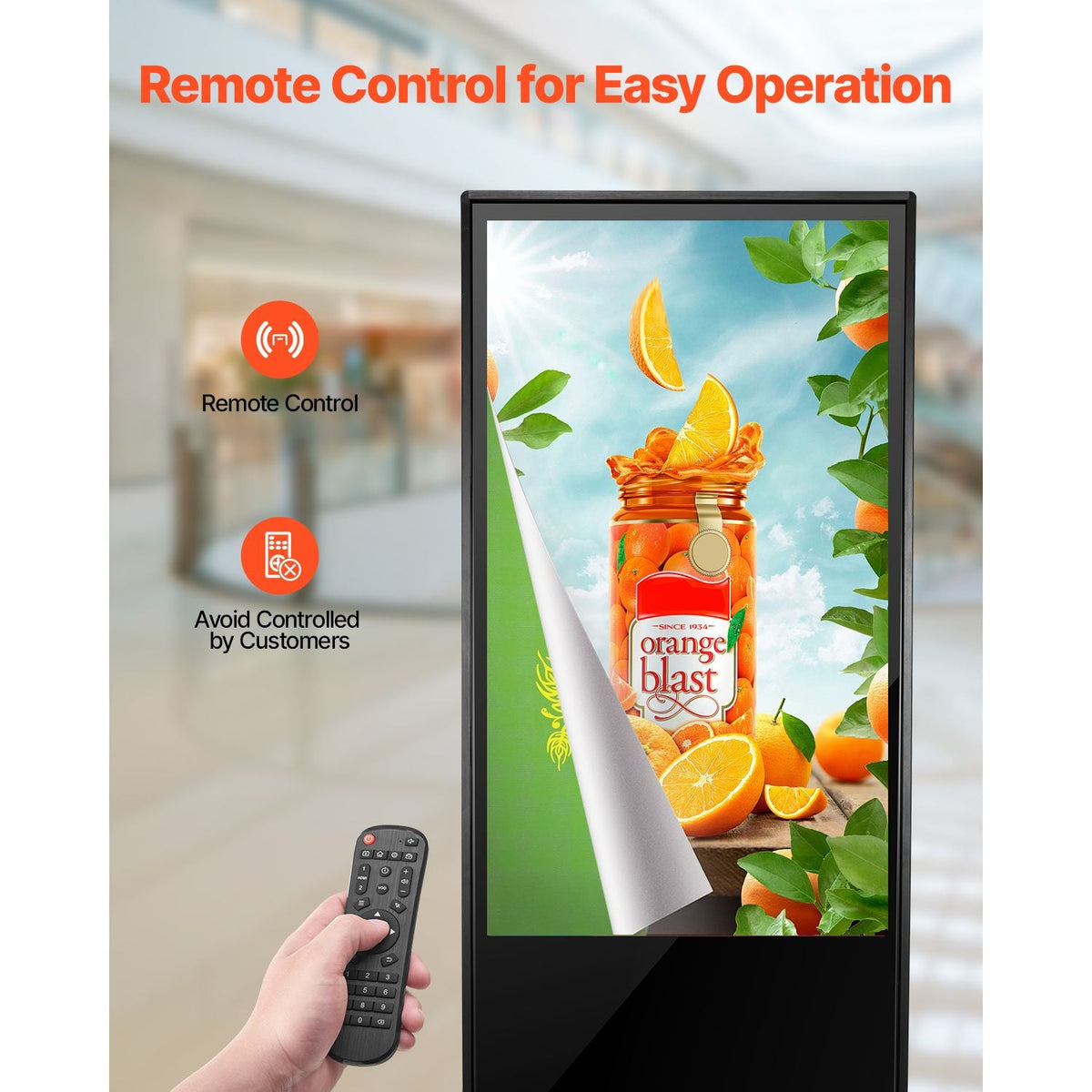 43 Inch Digital Signage Display, Non-touchscreen Digital Kiosk, Indoor Floor Standing Kiosk Display, 2K UHD LCD Screen, 2GB RAM & 32GB ROM, with WiFi HDMI/USB Input, Advertising Display