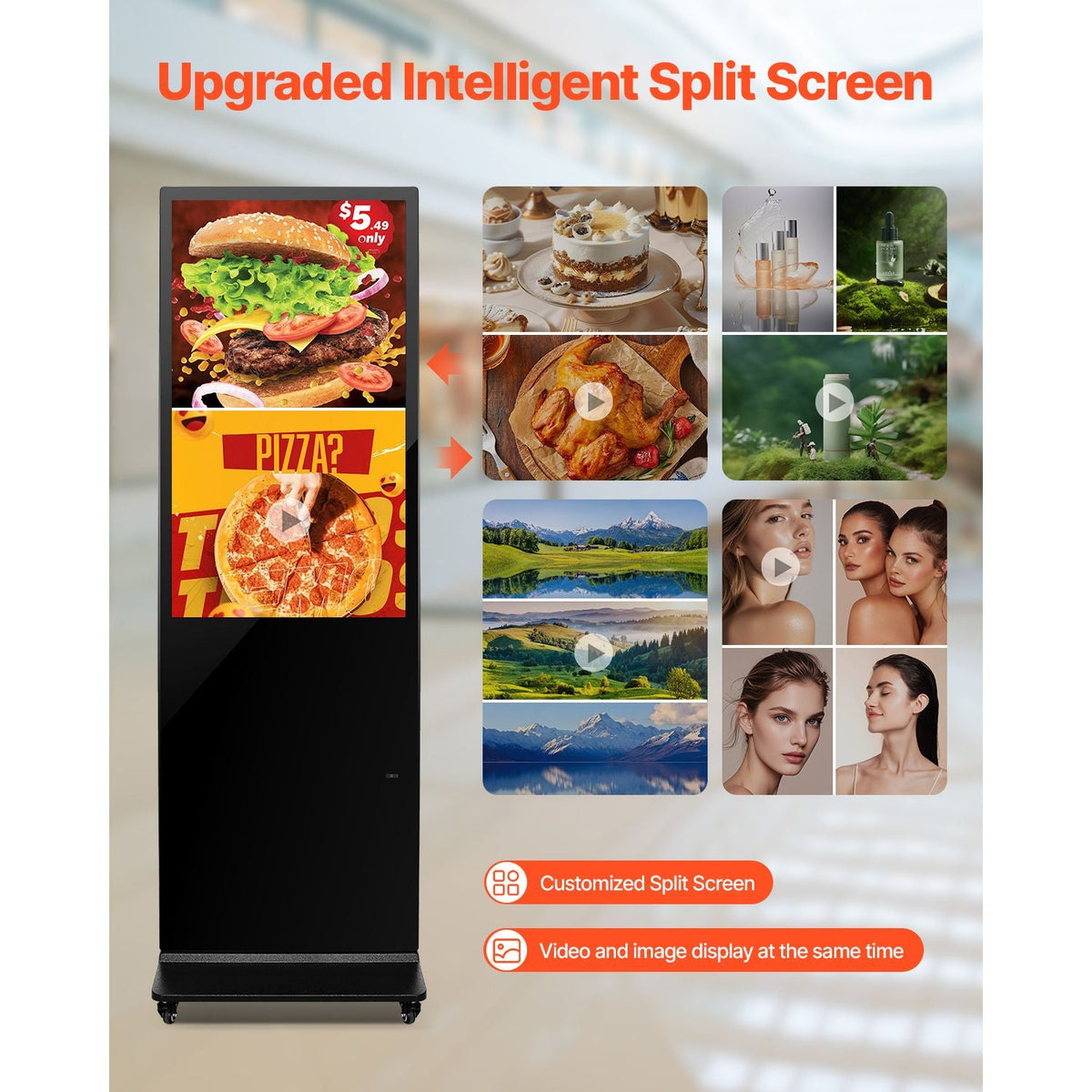 43 Inch Digital Signage Display, Touchscreen Digital Kiosk, Indoor Floor Standing Kiosk Display, 2K UHD LCD Screen, 2GB RAM & 32GB ROM, with WiFi HDMI/USB Input, Commercial Advertising Display