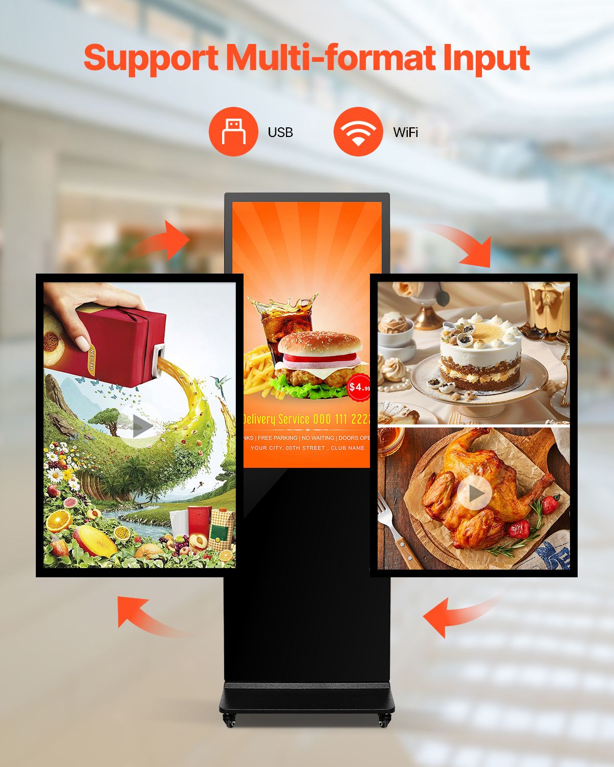 43 Inch Digital Signage Display, Touchscreen Digital Kiosk, Indoor Floor Standing Kiosk Display, 2K UHD LCD Screen, 2GB RAM & 32GB ROM, with WiFi HDMI/USB Input, Commercial Advertising Display