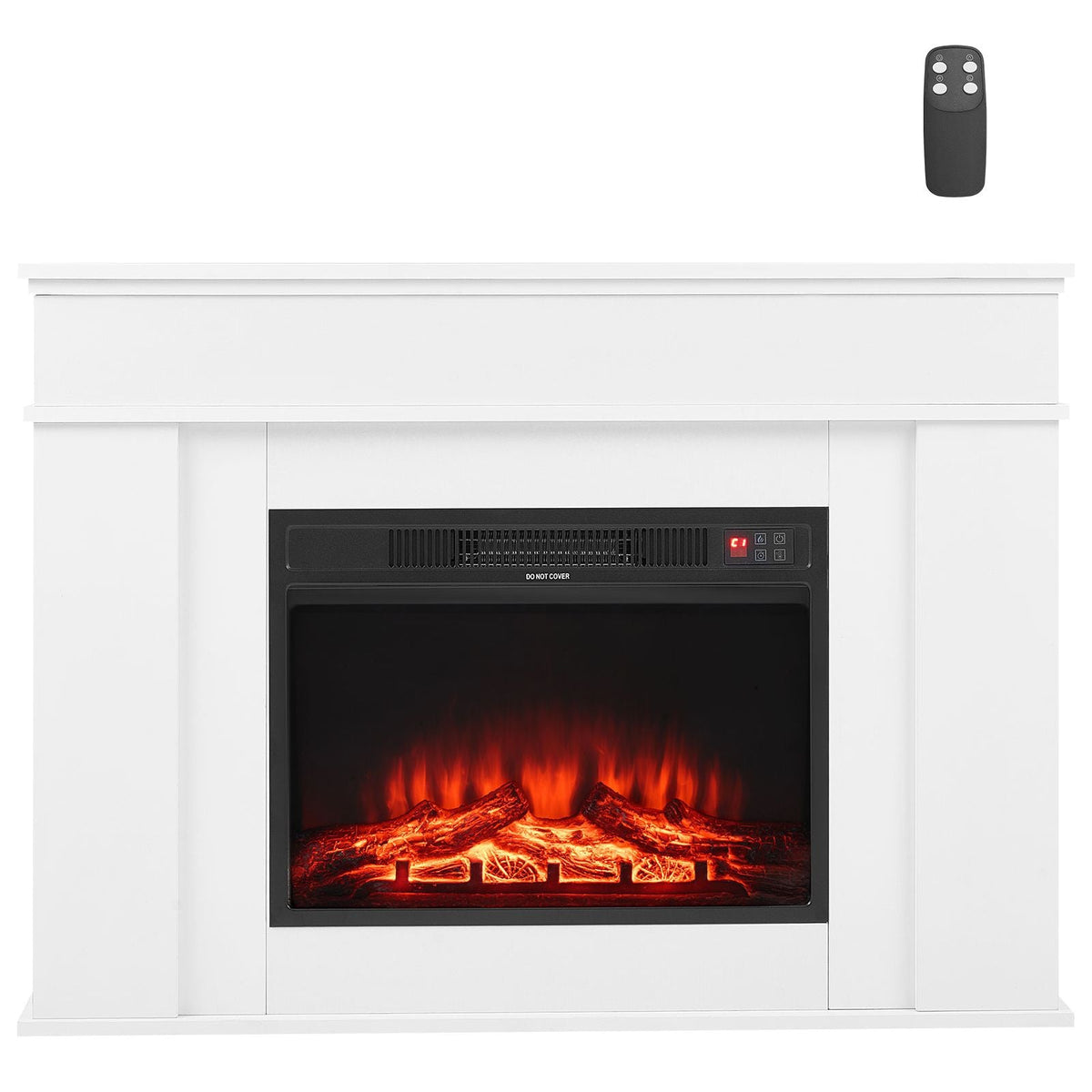 43 inch Freestanding Fireplaces, 1500W 5120BTU Fake Electric Fireplace Stove Heater with Mantel, Overheating Protection, Adjustable Flames,Timer, Remote, for Living Room,Bedroom,White