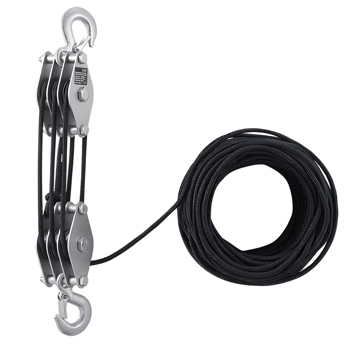 4400 lbs Breaking Strength 100 FT Rope Pulley Hoist, 5:1 Lifting Power Heavy Duty Pulley System with 2pcs Soft Loops, Metal Wheels Bearing Structure, Block and Tackle for Lifting Heavy Objects