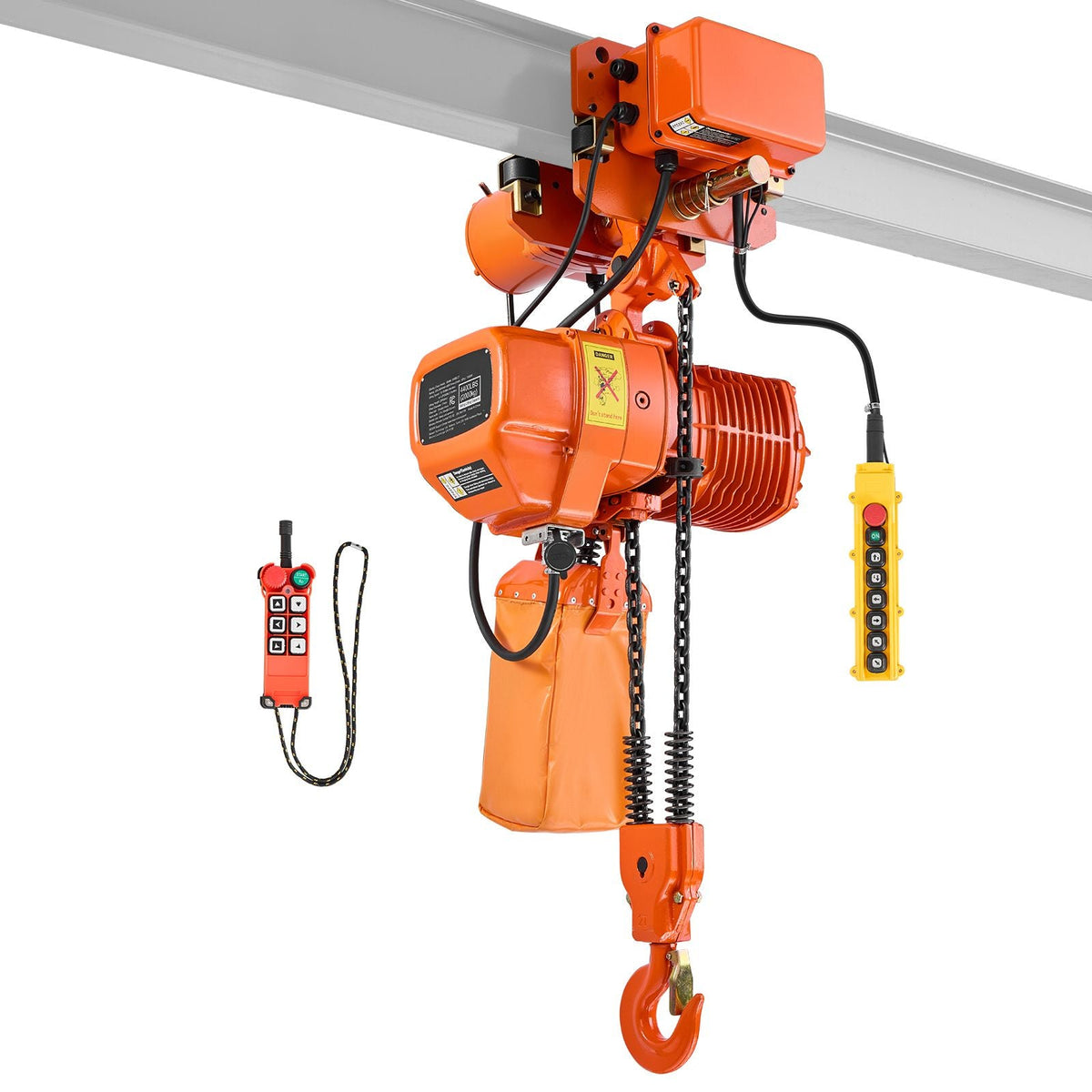 4400 lbs Electric Chain Hoist, 20 ft Lifting Height, Three-Phase Overhead Crane with 328 ft Wireless & 16 ft Wired Remote Control, Double G100 Chain Hoist for Factories, Warehouses, Garages