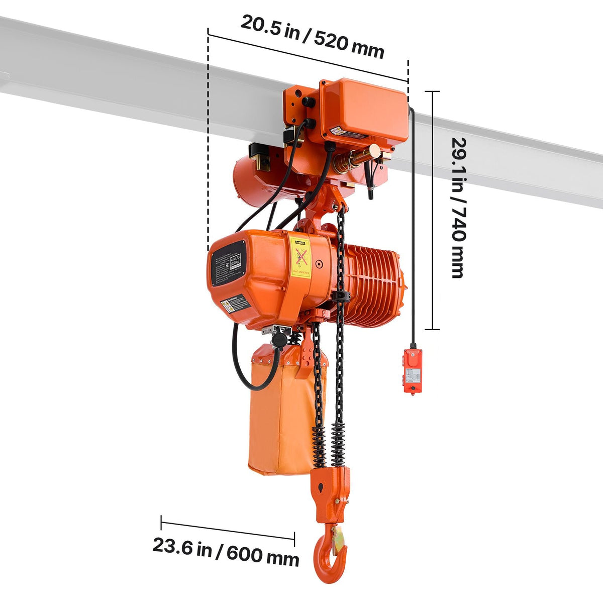 4400 lbs Electric Chain Hoist, 20 ft Lifting Height, Three-Phase Overhead Crane with 328 ft Wireless & 16 ft Wired Remote Control, Double G100 Chain Hoist for Factories, Warehouses, Garages