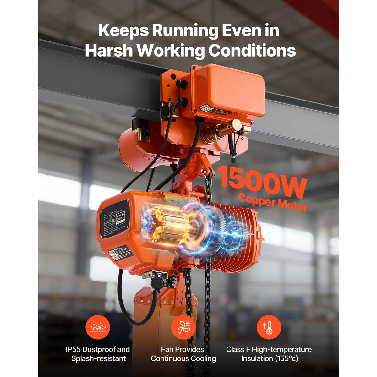 4400 lbs Electric Chain Hoist, 20 ft Lifting Height, Three-Phase Overhead Crane with 328 ft Wireless & 16 ft Wired Remote Control, Double G100 Chain Hoist for Factories, Warehouses, Garages