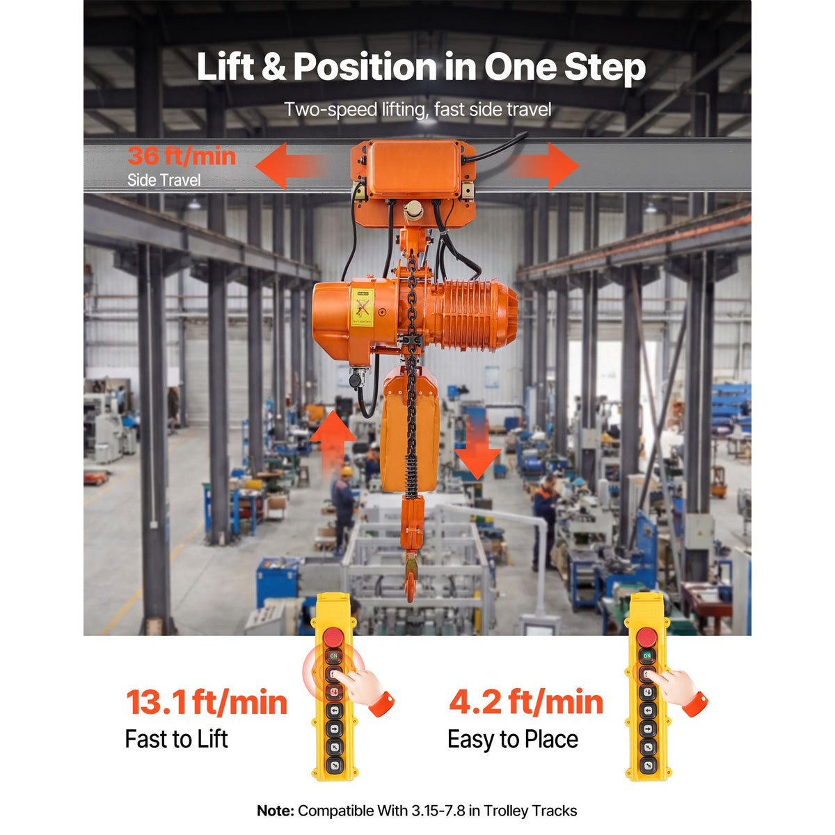 4400 lbs Electric Chain Hoist, 20 ft Lifting Height, Three-Phase Overhead Crane with 328 ft Wireless & 16 ft Wired Remote Control, Double G100 Chain Hoist for Factories, Warehouses, Garages