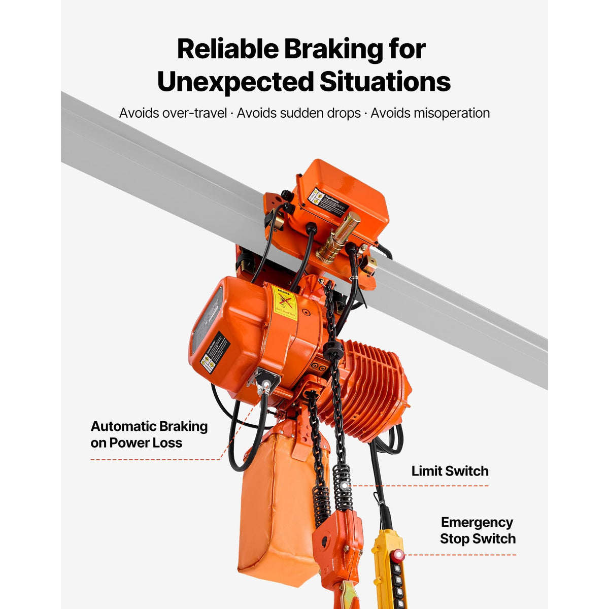 4400 lbs Electric Chain Hoist, 20 ft Lifting Height, Three-Phase Overhead Crane with 328 ft Wireless & 16 ft Wired Remote Control, Double G100 Chain Hoist for Factories, Warehouses, Garages
