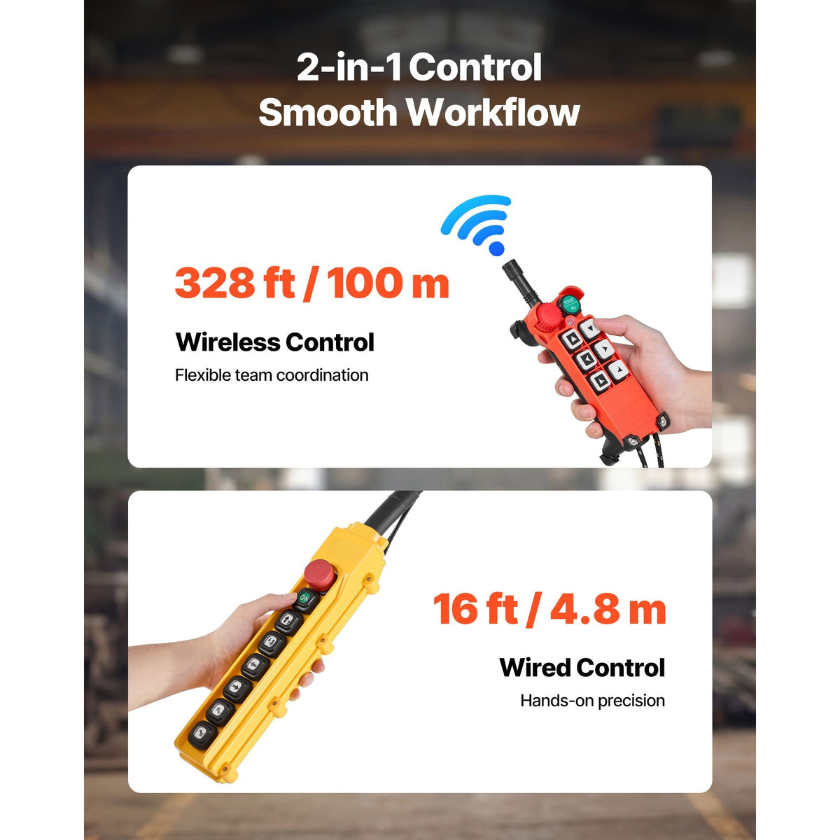 4400 lbs Electric Chain Hoist, 20 ft Lifting Height, Three-Phase Overhead Crane with 328 ft Wireless & 16 ft Wired Remote Control, Double G100 Chain Hoist for Factories, Warehouses, Garages