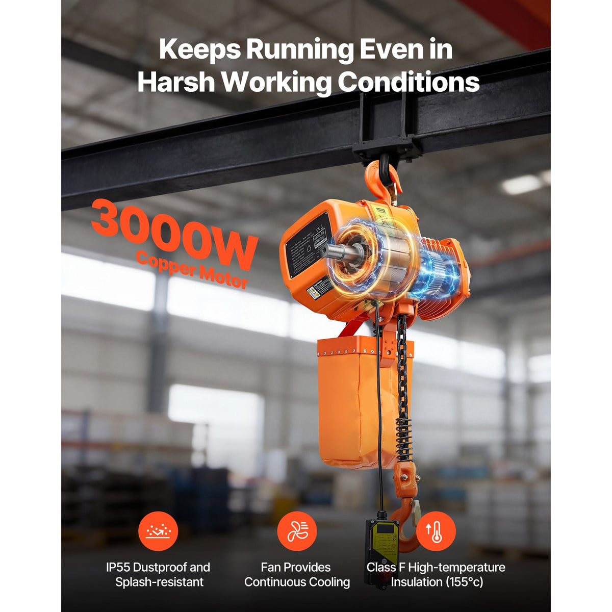 4400 lbs Electric Chain Hoist, 20 ft Lifting Height, Three-Phase Overhead Crane with 328 ft Wireless Remote Control, Single G100 Chain Electric Lift Hoist for Factories, Warehouses, Garages