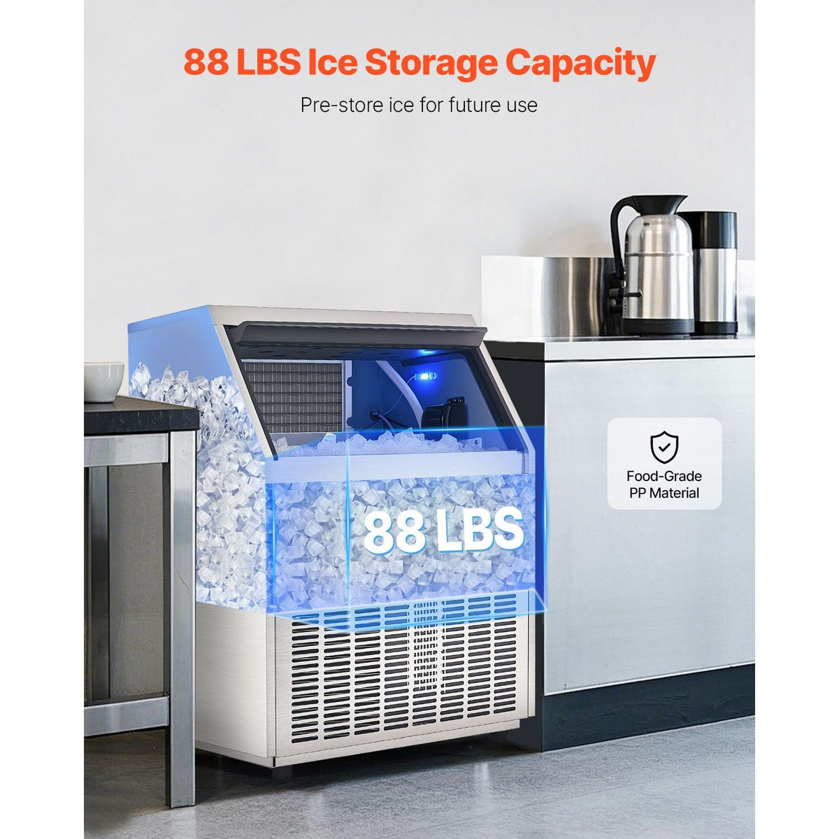440lbs/24H Commercial Ice Maker, 160 Ice Cubes in 15 Minutes, Freestanding Ice Maker Machine with 88lbs Large Storage Capacity for Bar Office Restaurant, with LED Digital Display & Self-Cleaning