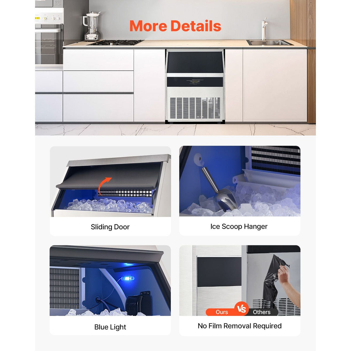 440lbs/24H Commercial Ice Maker, 160 Ice Cubes in 15 Minutes, Freestanding Ice Maker Machine with 88lbs Large Storage Capacity for Bar Office Restaurant, with LED Digital Display & Self-Cleaning
