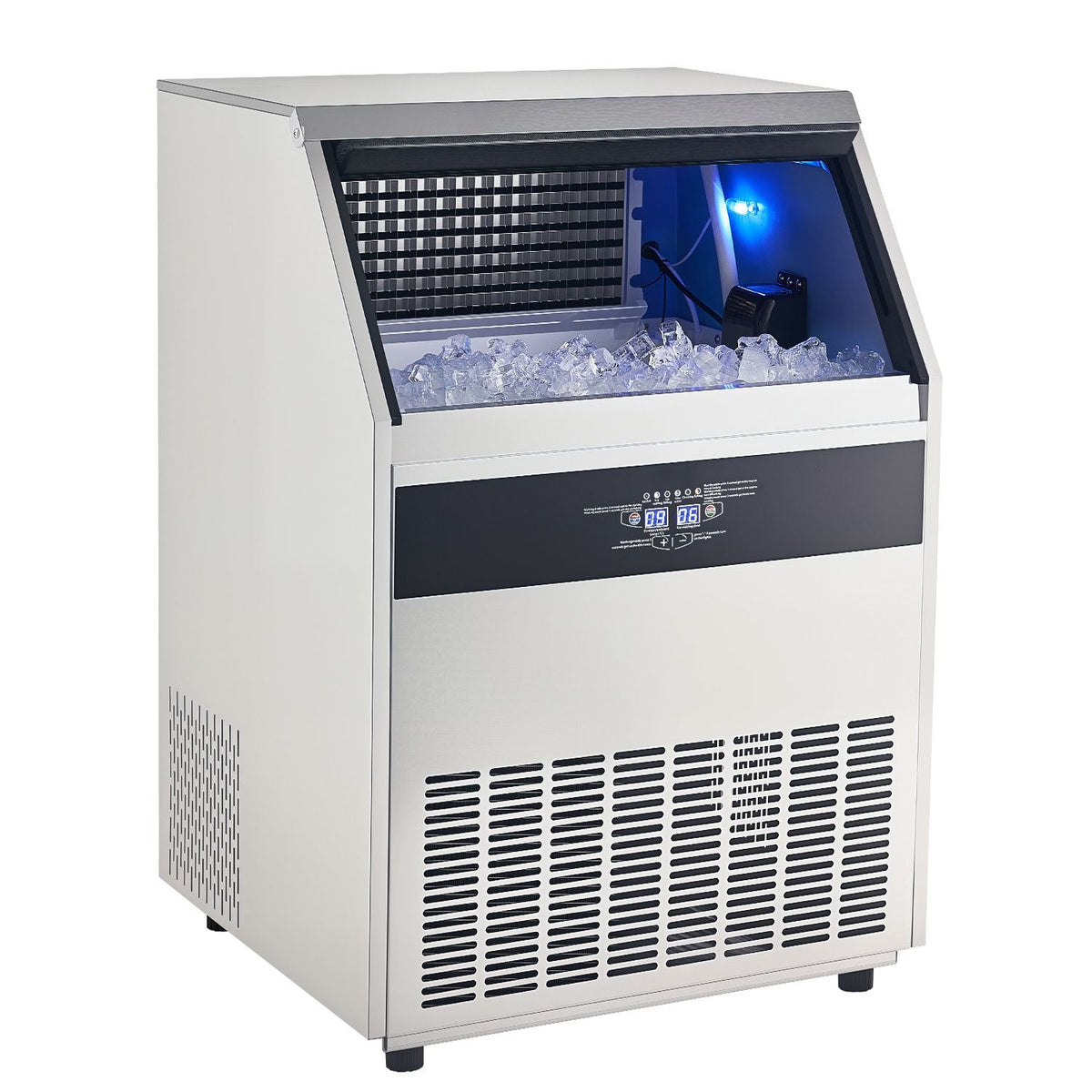 440lbs/24H Commercial Ice Maker Machine, 130lbs Storage Capacity Ice Maker with Drain Pump, 160 Ice Cubes in 15 Minutes, LED Digital Display Freestanding Self-Cleaning for Bar Office Restaurant