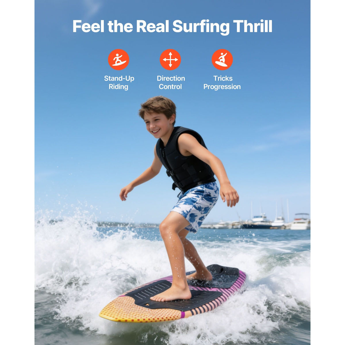 45-Inch Wakesurf Board, Wake Surfing Board with EPS Foam Core & EVA Non-Slip Pad, UV-Resistant Wakesurfing Boards for Youth Up to 110 lbs