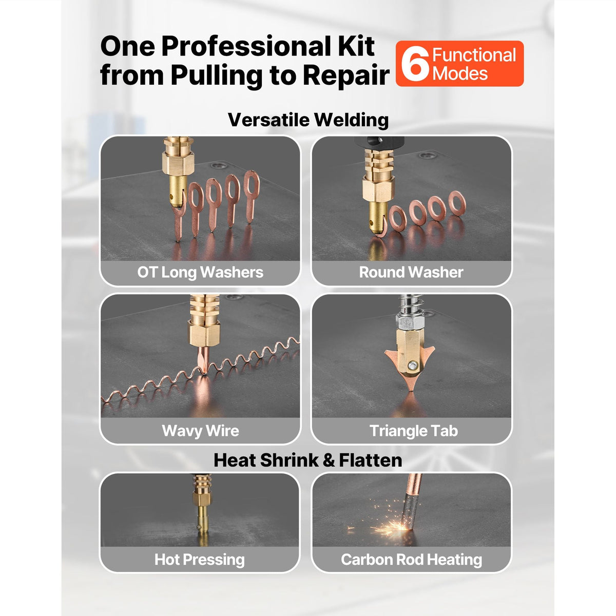 4.5KW Professional Stud Welder Dent Repair Kit with 2 Welding Guns & 6 Modes, All in One Dent Repair Workstation with Extended Handle, Padded Seat and Accessory Tray
