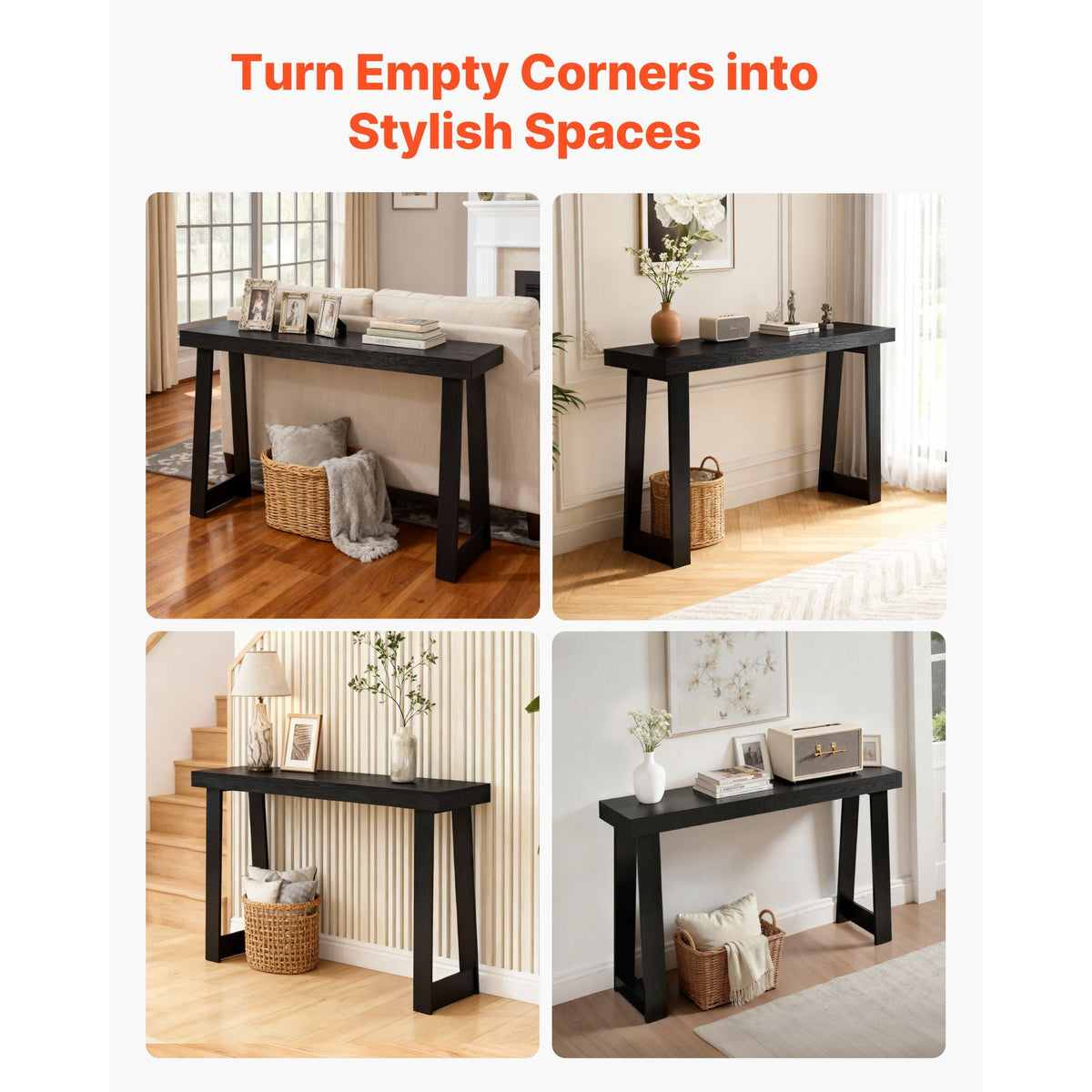 46 in Console Table, Modern Desk Behind the Couch, Wooden Rectangle Entrance Desk, Narrow Long Sofa Table Accent Stand for Hallway, Bedroom, Living Room, Foyer, Easy Assembly, Black