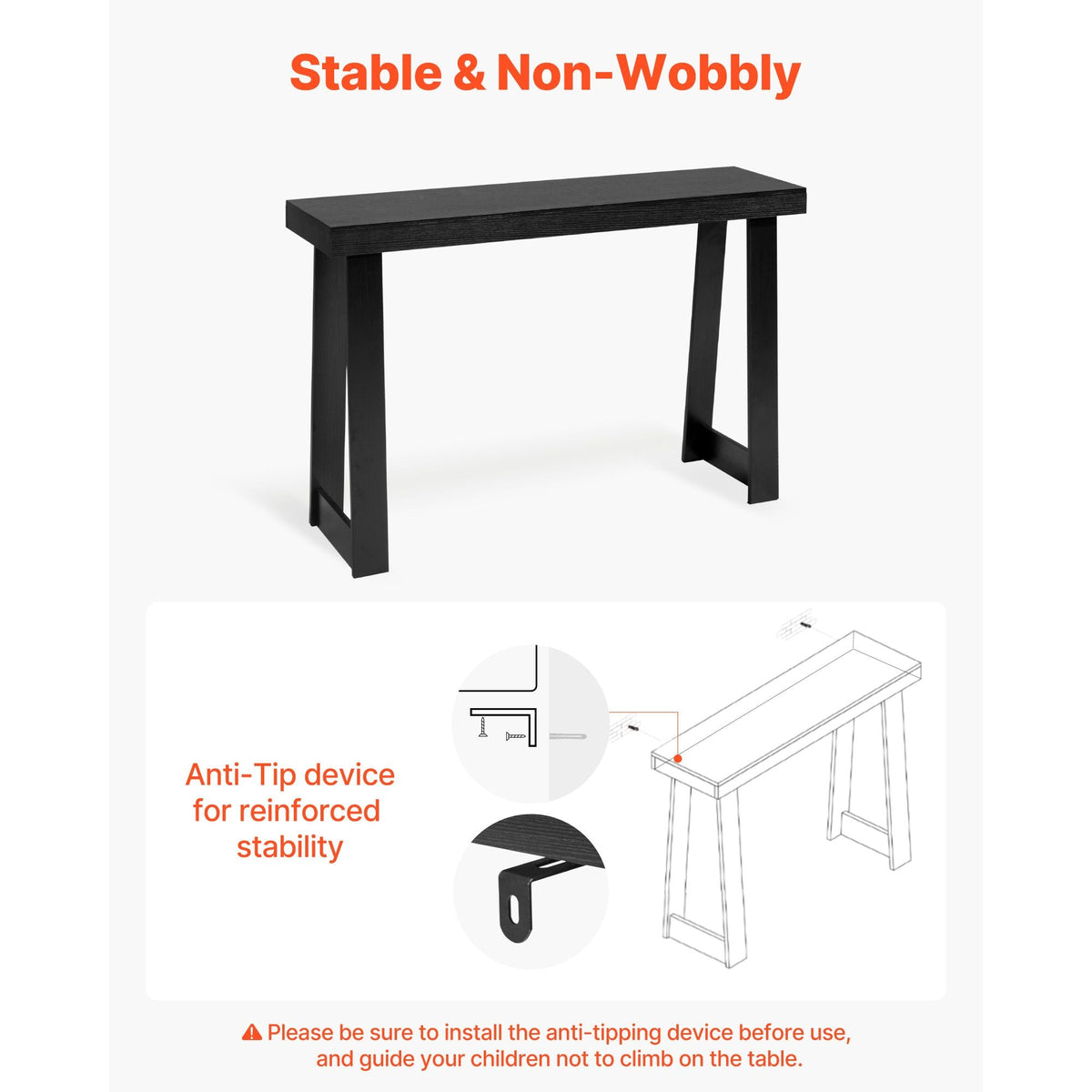 46 in Console Table, Modern Desk Behind the Couch, Wooden Rectangle Entrance Desk, Narrow Long Sofa Table Accent Stand for Hallway, Bedroom, Living Room, Foyer, Easy Assembly, Black