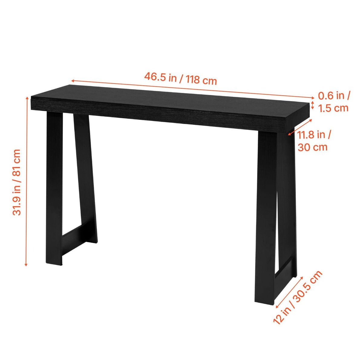 46 in Console Table, Modern Desk Behind the Couch, Wooden Rectangle Entrance Desk, Narrow Long Sofa Table Accent Stand for Hallway, Bedroom, Living Room, Foyer, Easy Assembly, Black