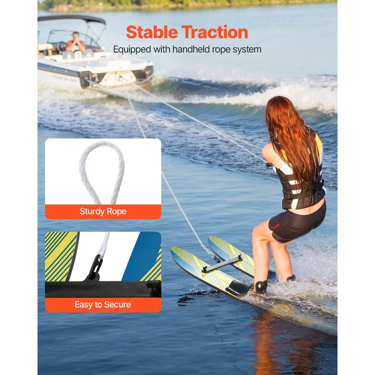 46" Water Skis, Kids Water Ski Trainers with X-7 Adjustable Bindings, Double-Handle Rope & Removable Stabilizing Bar, Training Waterskis Combo for Kids Youth Up to 300 lbs