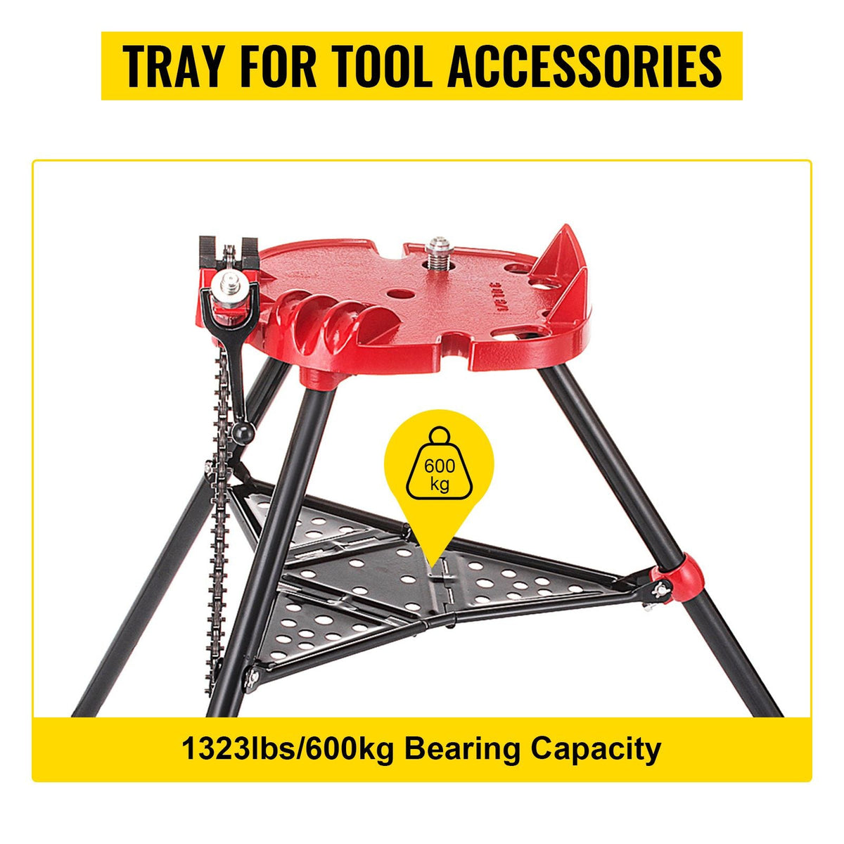 460-6 Tripod Pipe Chain Vise 1/8\"-6\" Capacity,Pipe Stand Portable Foldable Steel Legs,Pipe Jack Stands with Tool Tray, Tripod Stand Chain Vise Ideal for a Variety of Pipe Materials