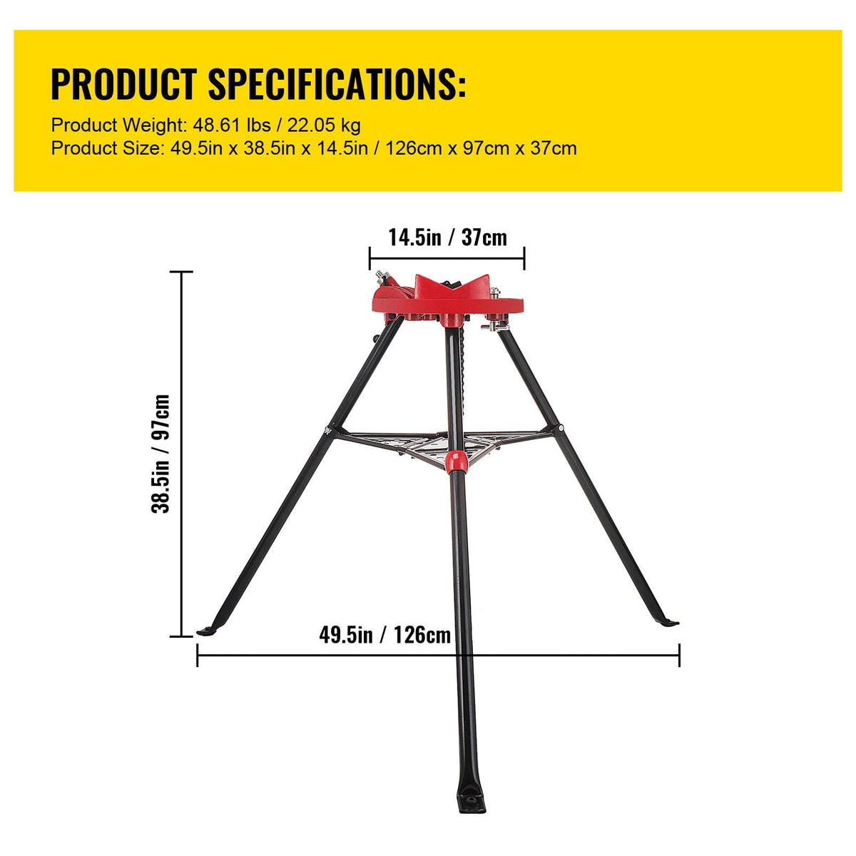 460-6 Tripod Pipe Chain Vise 1/8\"-6\" Capacity,Pipe Stand Portable Foldable Steel Legs,Pipe Jack Stands with Tool Tray, Tripod Stand Chain Vise Ideal for a Variety of Pipe Materials