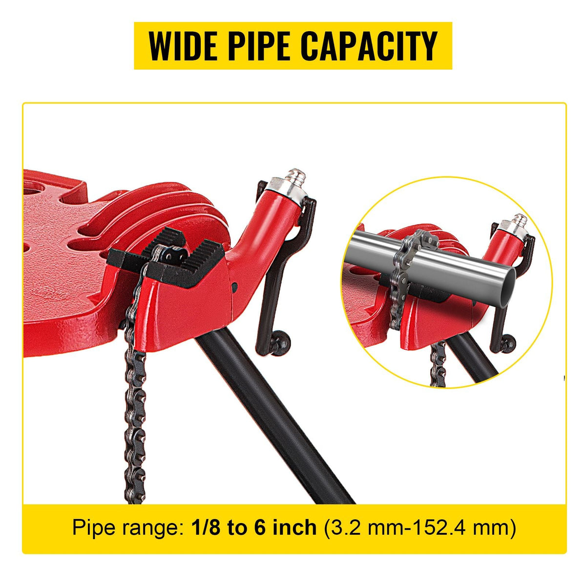 460-6 Tripod Pipe Chain Vise 1/8\"-6\" Capacity,Pipe Stand Portable Foldable Steel Legs,Pipe Jack Stands with Tool Tray, Tripod Stand Chain Vise Ideal for a Variety of Pipe Materials