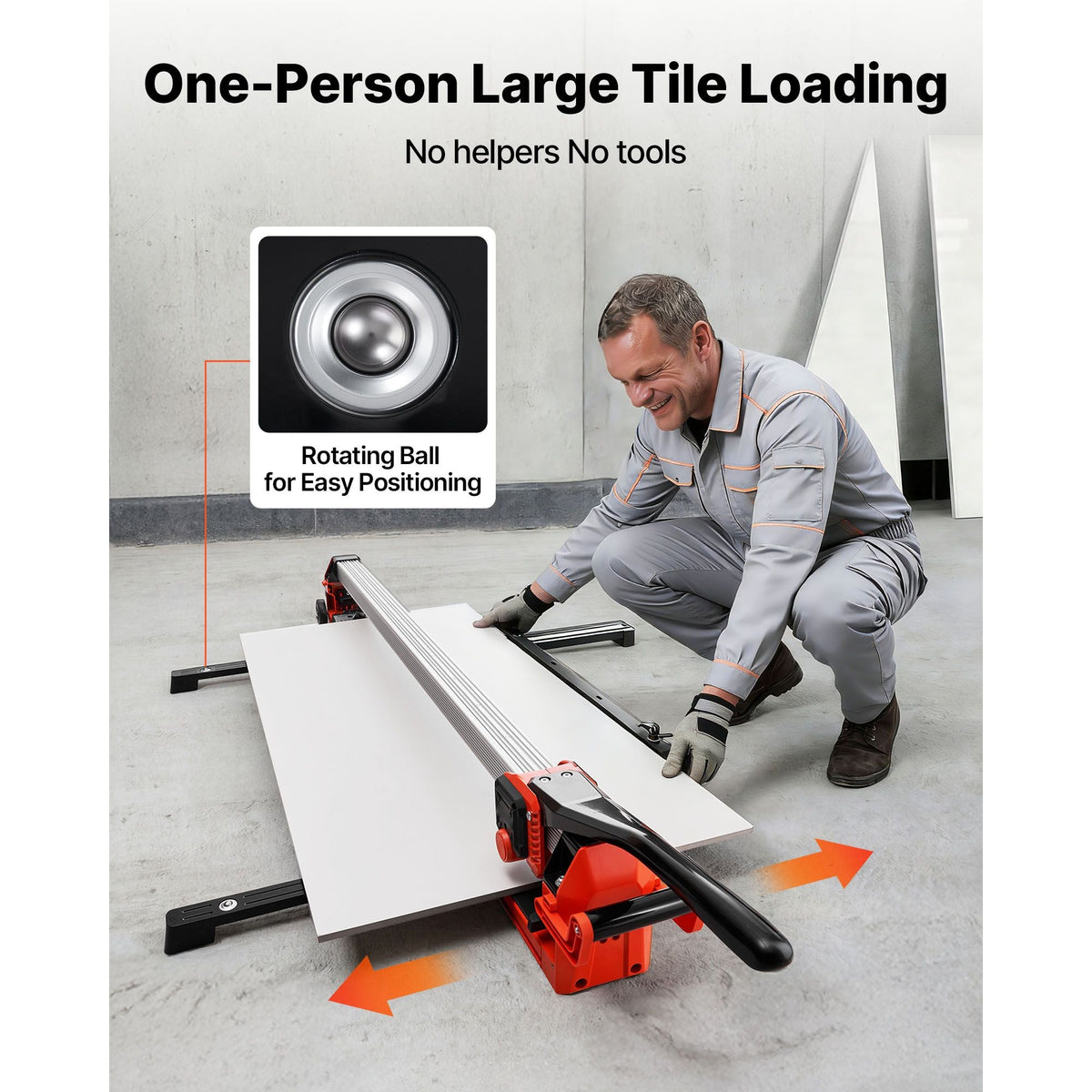 47.2-Inch Manual Tile Cutter, Upgraded Rail and Sliding Head, Precision Alignment Guide, Tungsten Carbide Cutting Wheel, Support Legs with Swivel Wheels, for DIY Pros, Ceramic, Floor, Wall Tiles