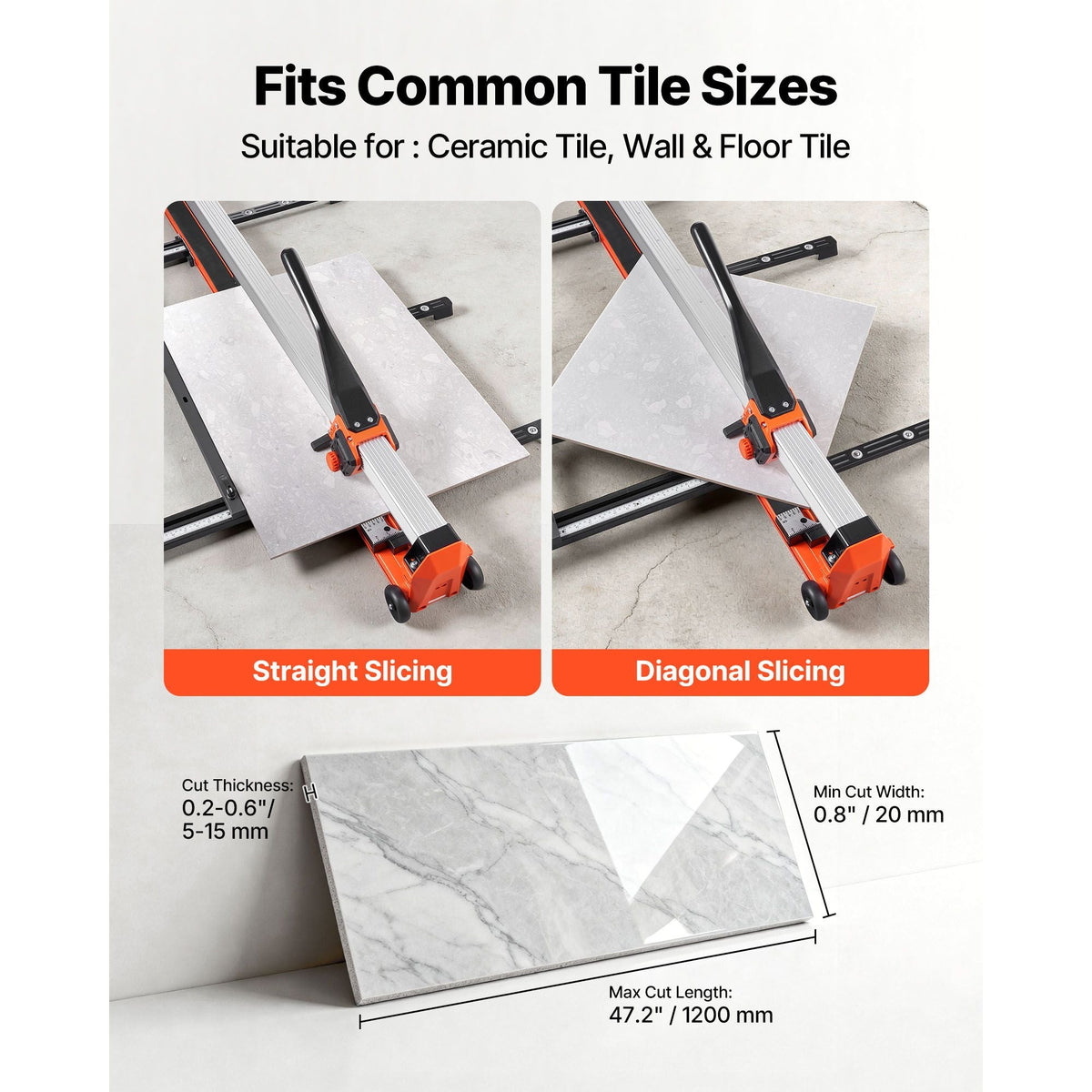 47.2-Inch Manual Tile Cutter, Upgraded Rail and Sliding Head, Precision Alignment Guide, Tungsten Carbide Cutting Wheel, Support Legs with Swivel Wheels, for DIY Pros, Ceramic, Floor, Wall Tiles