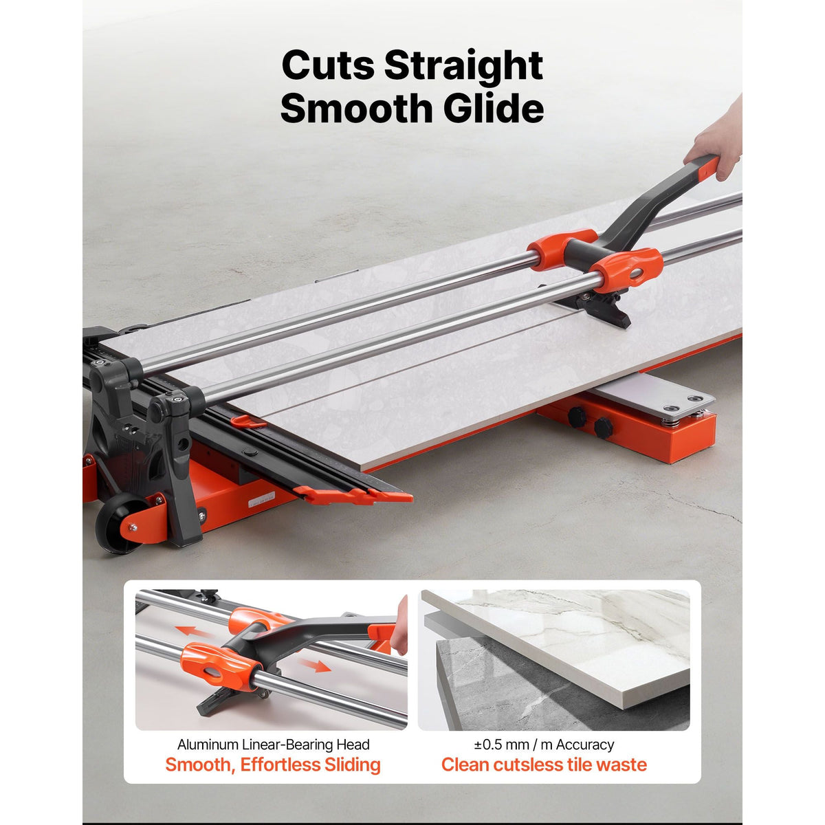 47.2-Inch Manual Tile Cutter, Upgraded Sliding Head Cutting Tool with Spring-Loaded Base, Angle Fence, Tungsten Carbide Cutting Wheel, Alignment Guide, for DIY Pros, Ceramic, Floor, Wall Tiles