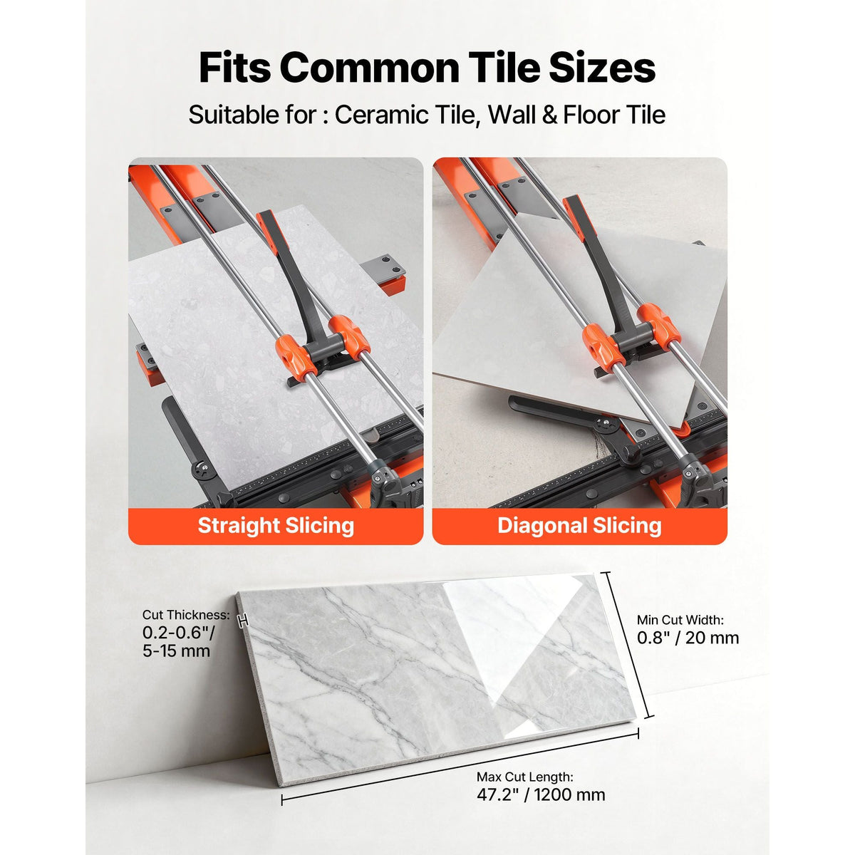 47.2-Inch Manual Tile Cutter, Upgraded Sliding Head Cutting Tool with Spring-Loaded Base, Angle Fence, Tungsten Carbide Cutting Wheel, Alignment Guide, for DIY Pros, Ceramic, Floor, Wall Tiles